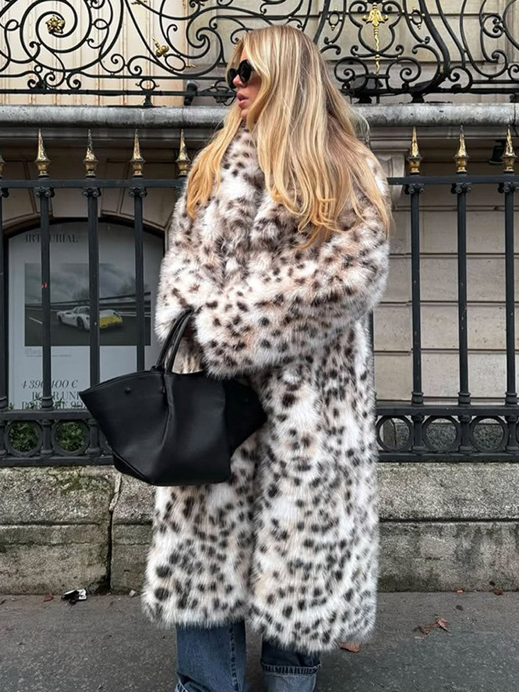 Women Longer Dotted Faux Fur Coat with Oversized Cut Amarae