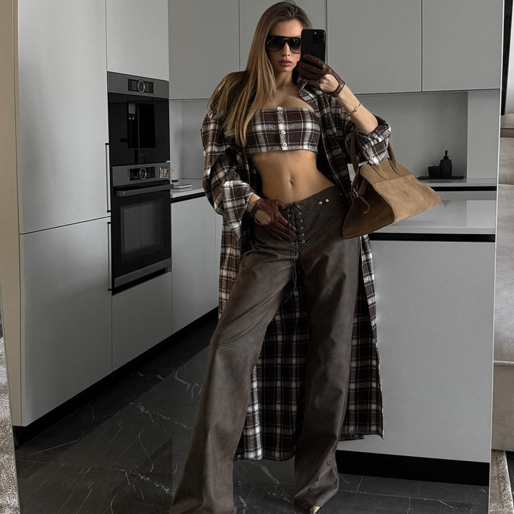 Long plaid shirt dress for women with removable sleeves Lune London