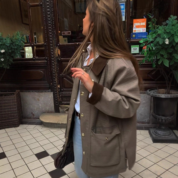 Women's Oversized Field Jacket with Velvet Collar and Large Flap Pockets Amarae
