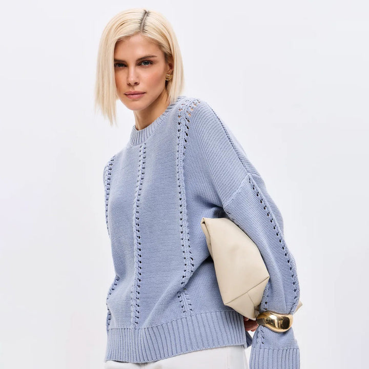 Pull en tricot décontracté pour femmes avec motif en dentelle fine et manches larges Chic & Stil