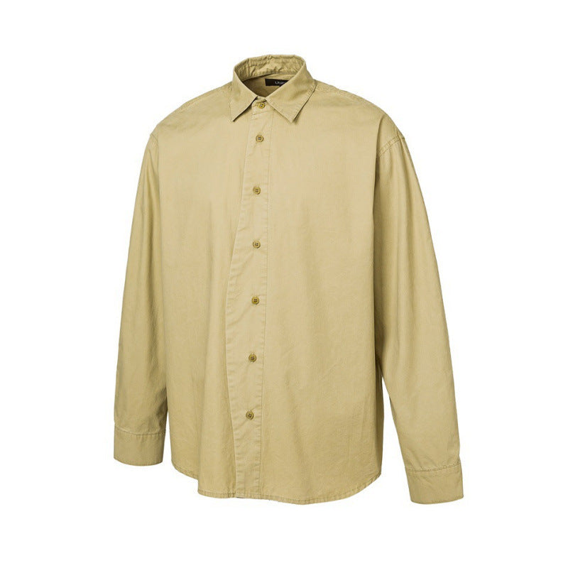 Men's Loose Oversized Shirt made of Cotton Twill with Spread Collar and Relaxed Fit Amarae