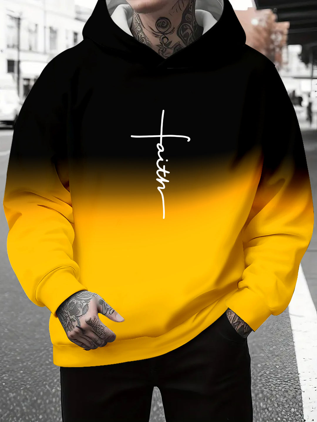 Men's hoodie with a subtle gradient of colors and an inspiring inscription Amarae