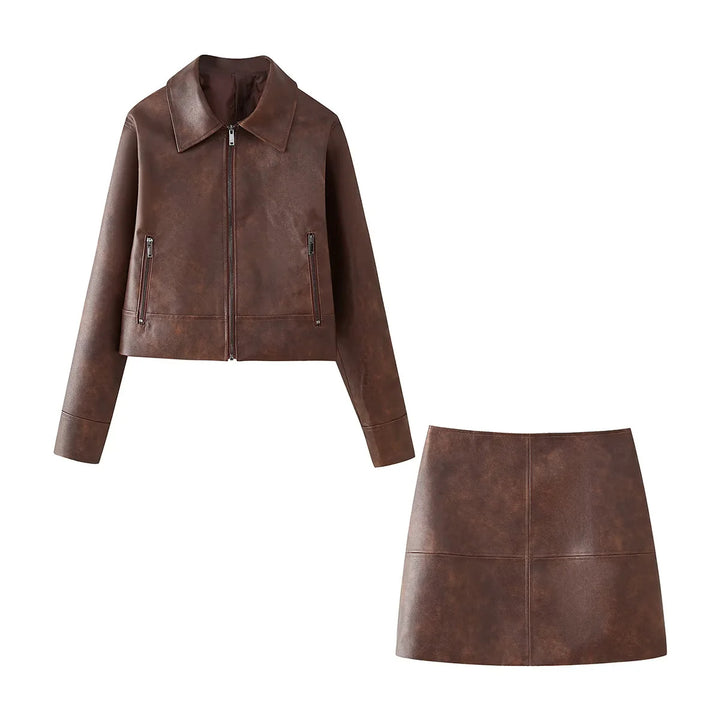 Synthetic leather jacket for women with an elegant cropped design and practical zip pockets Lune London