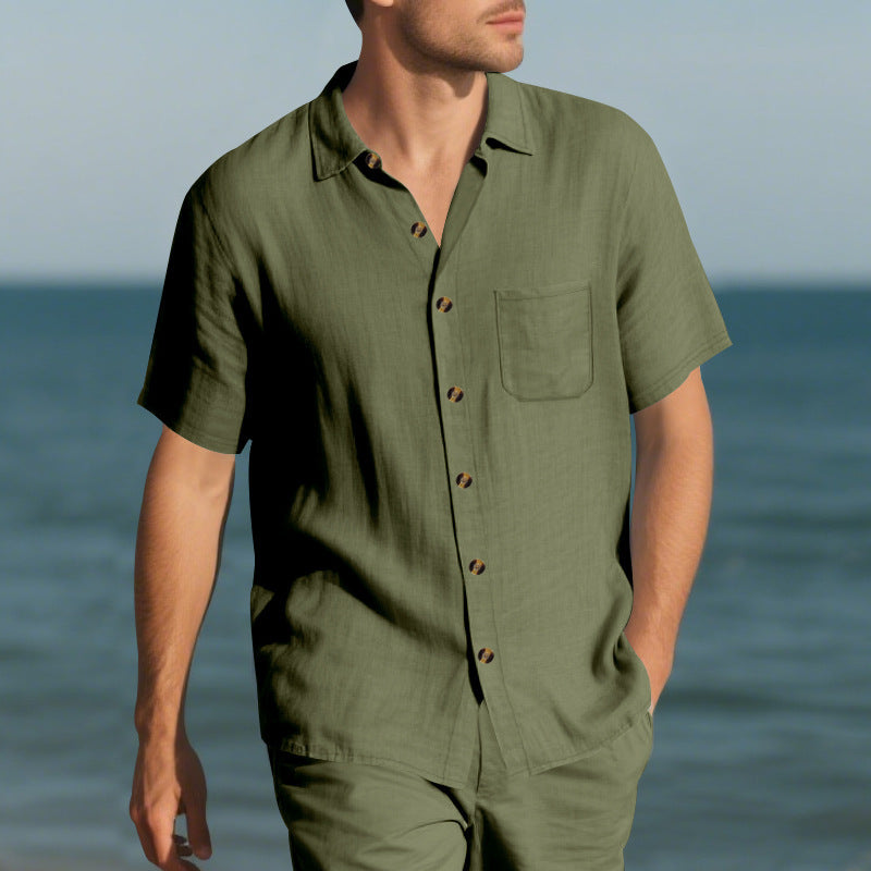 Casual short sleeve linen shirt for men with practical chest pocket Lune London