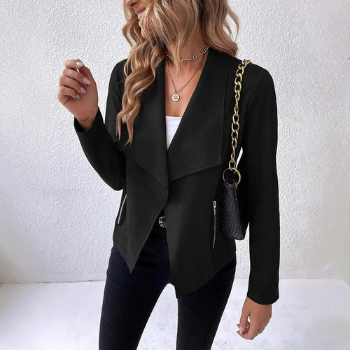 Elegant velvet jacket for ladies with asymmetric lapel and zippered pockets Amarae