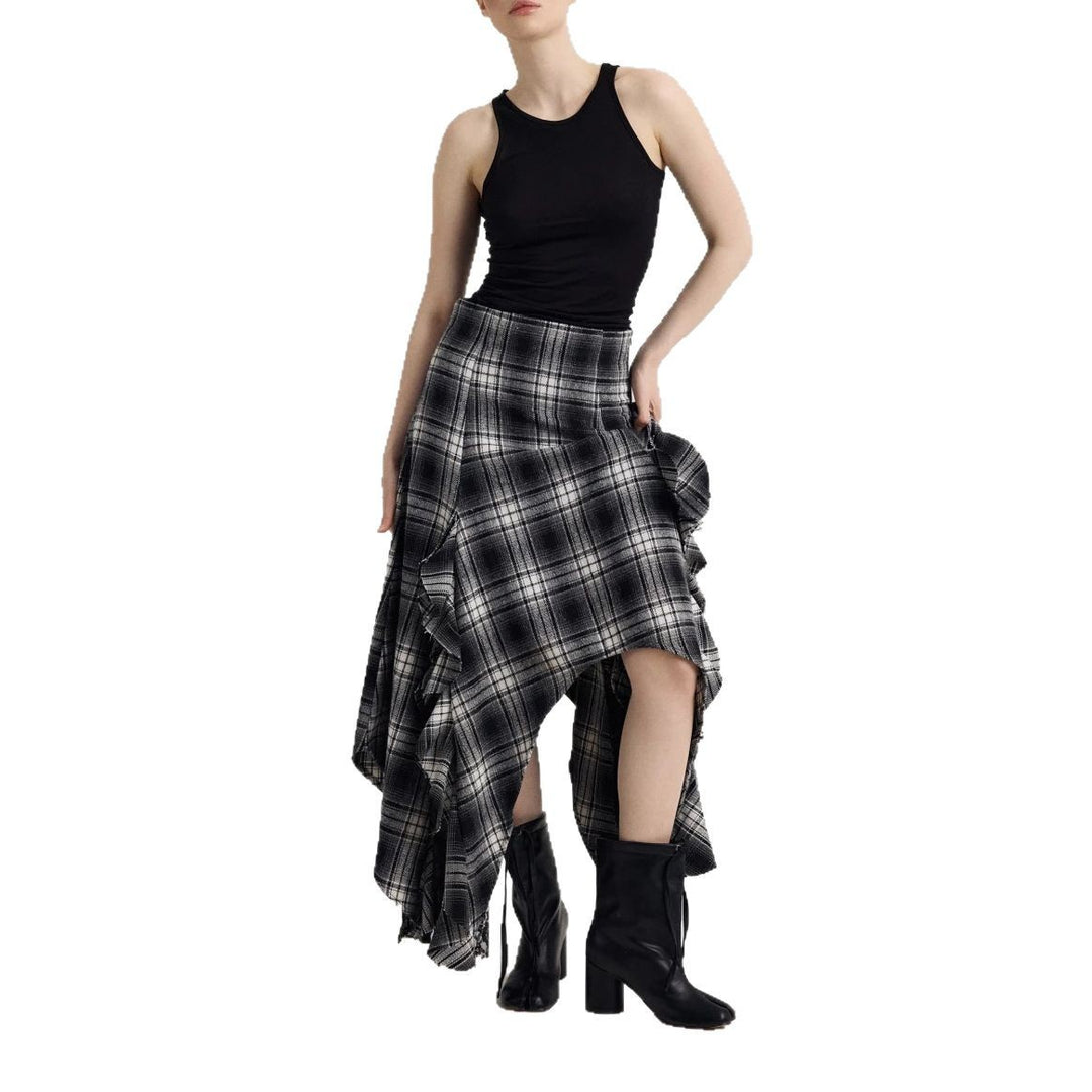 Women’s maxi skirt with asymmetric hem and ruffle details Lune London