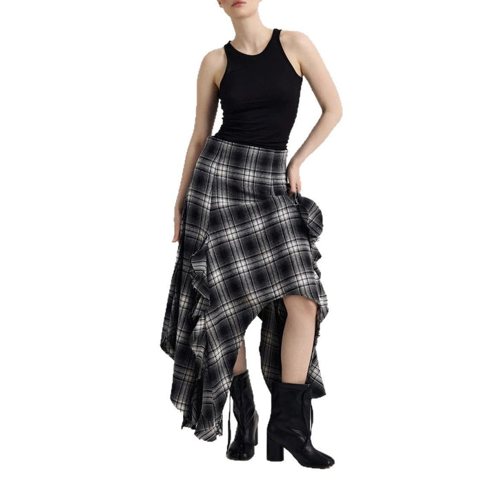 Women’s maxi skirt with asymmetric hem and ruffle details Lune London