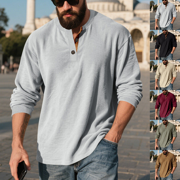 Men's long sleeve Henley shirt with textured fabric and trendy button details Lune London