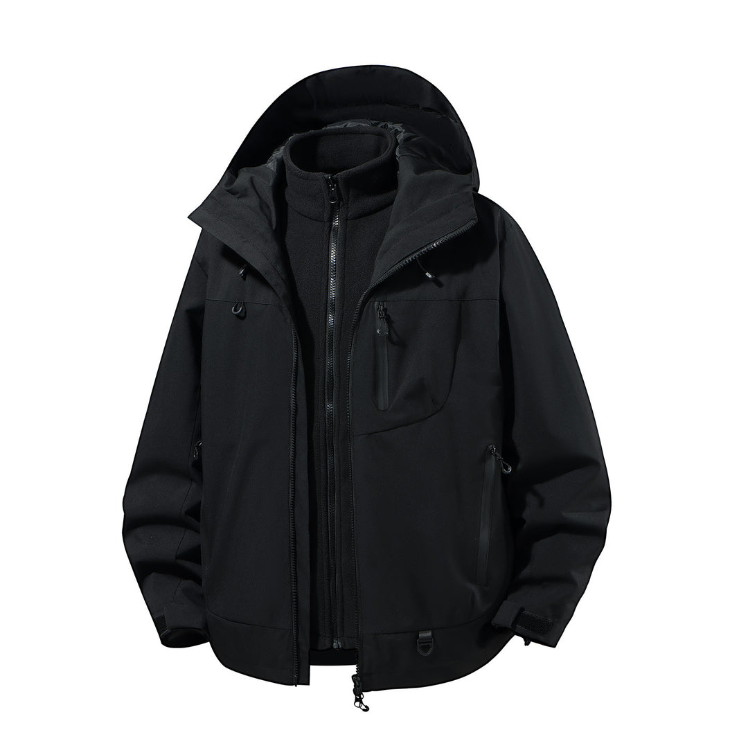 Men's two-piece waterproof softshell parka with removable fleece inner jacket, adjustable hood, and multifunctional pockets Amarae