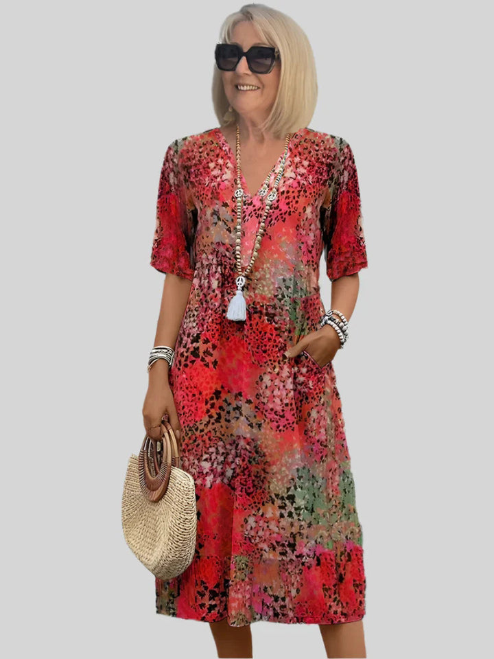 Women Midi Floral Dress with V Neck Lune London
