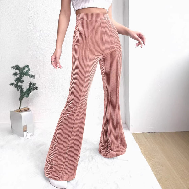 Women's High-Waisted Velvet Corduroy Pants with Pleated Look and Wide Leg Amarae