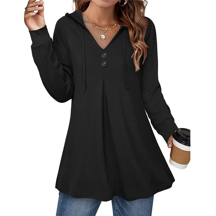 Hooded tunic for women with button detail and asymmetrical cut Lune London