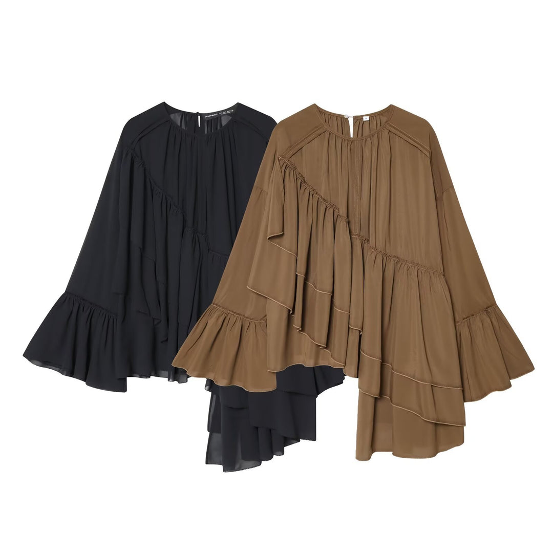 Women's asymmetrical ruffle tunic with gathers Amarae