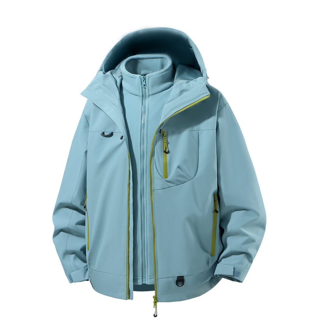Men's two-piece waterproof softshell parka with removable fleece inner jacket, adjustable hood, and multifunctional pockets Amarae