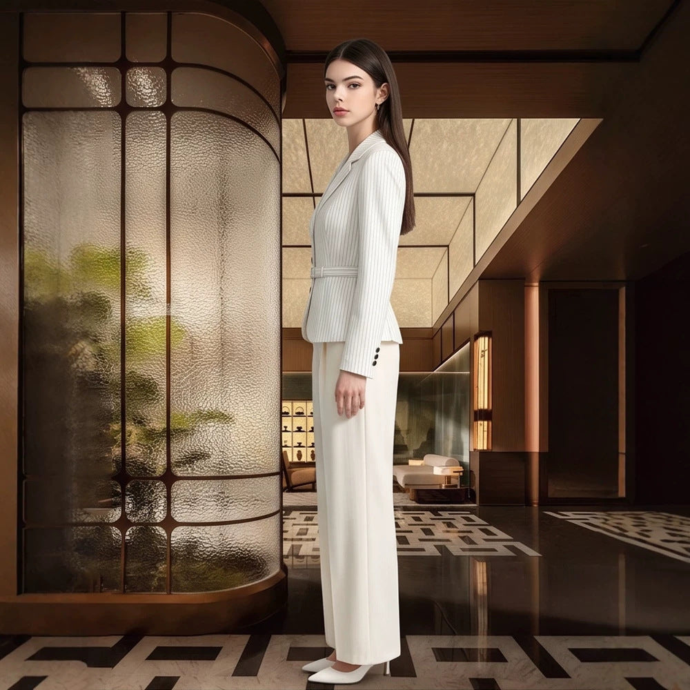 Women Tailored Pinstripe Blazer and Palazzo Pants Set Amarae