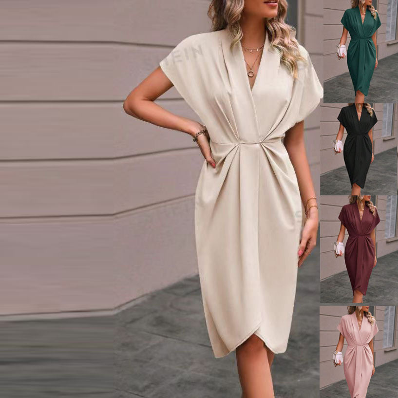 Women’s wrap dress with elegant V-neckline and draping Lune London