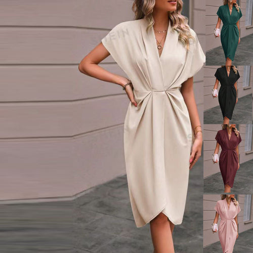 Women’s wrap dress with elegant V-neckline and draping Amarae