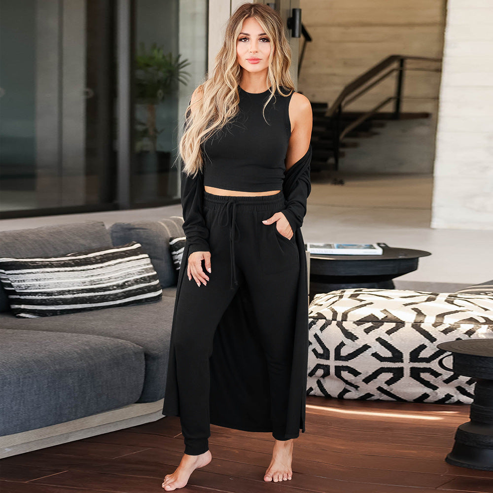 Ladies jumpsuit with long cardigan and crop-top Lune London