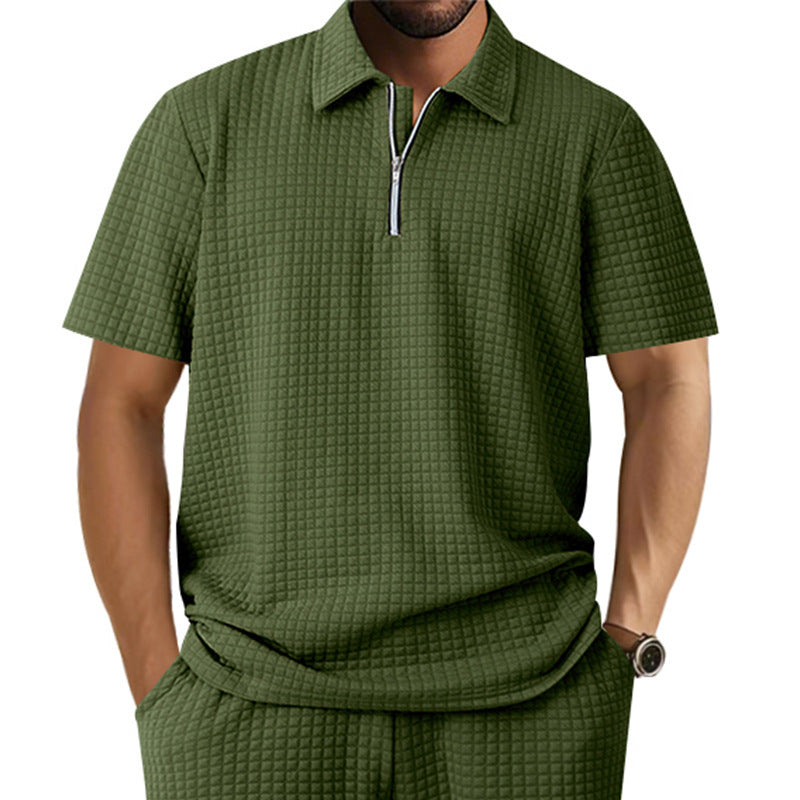 Short sleeve men's polo with modern zipper closure and structured design Lune London