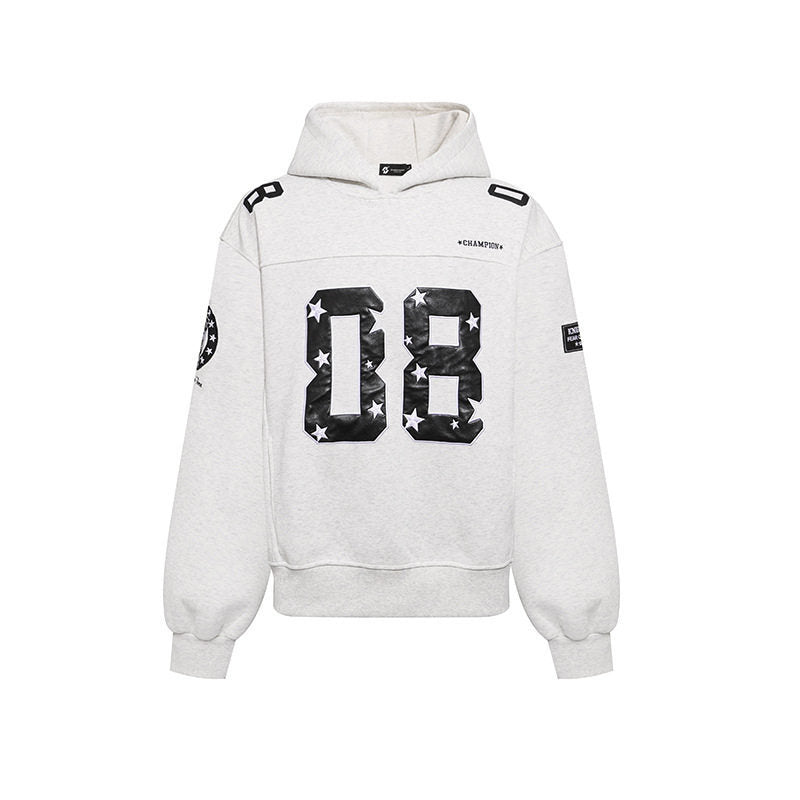 Women's Oversize Hoodie Sweatshirt with Large Number Print and Star Applications Amarae