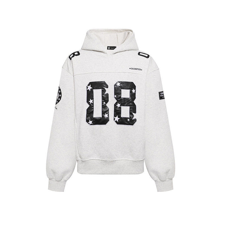 Women's Oversize Hoodie Sweatshirt with Large Number Print and Star Applications Amarae