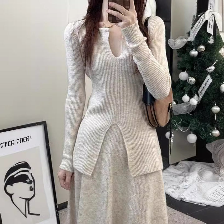 Ladies' knit dress with an elegant slit and a structured design Lune London