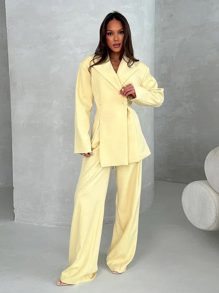 Women's Two-Piece Oversized Suit Set with Wrap Blazer and Wide Palazzo Pants Amarae