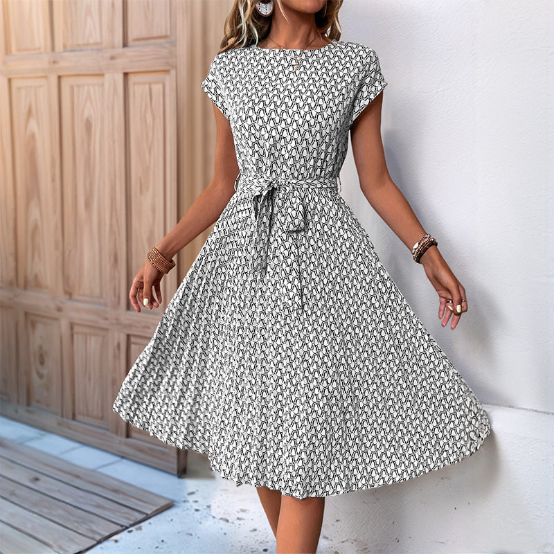 Mid-length floral print dress for women with adjustable waist drawstring Lune London