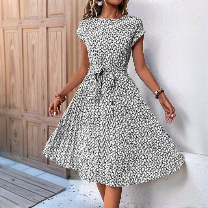 Mid-length floral print dress for women with adjustable waist drawstring Lune London