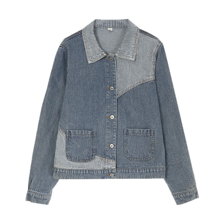 Veste en denim décontractée pour femmes avec col texturé Chic & Stil