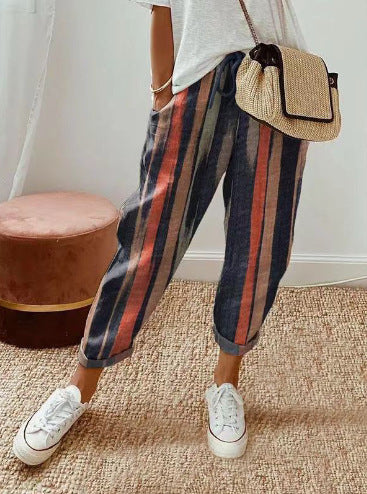 Women's linen jogger pants with drawstring, loose tapered fit and rolled hems Amarae