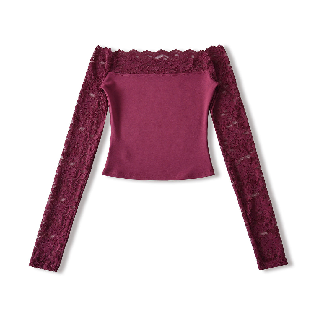 Ladies Carmen top with lace sleeves and off-the-shoulder cut Amarae