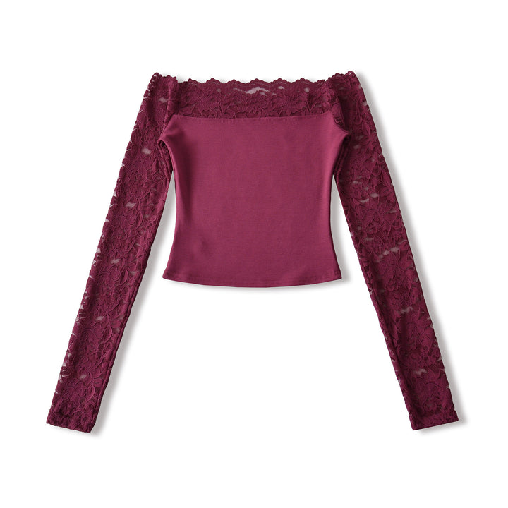 Ladies Carmen top with lace sleeves and off-the-shoulder cut Amarae