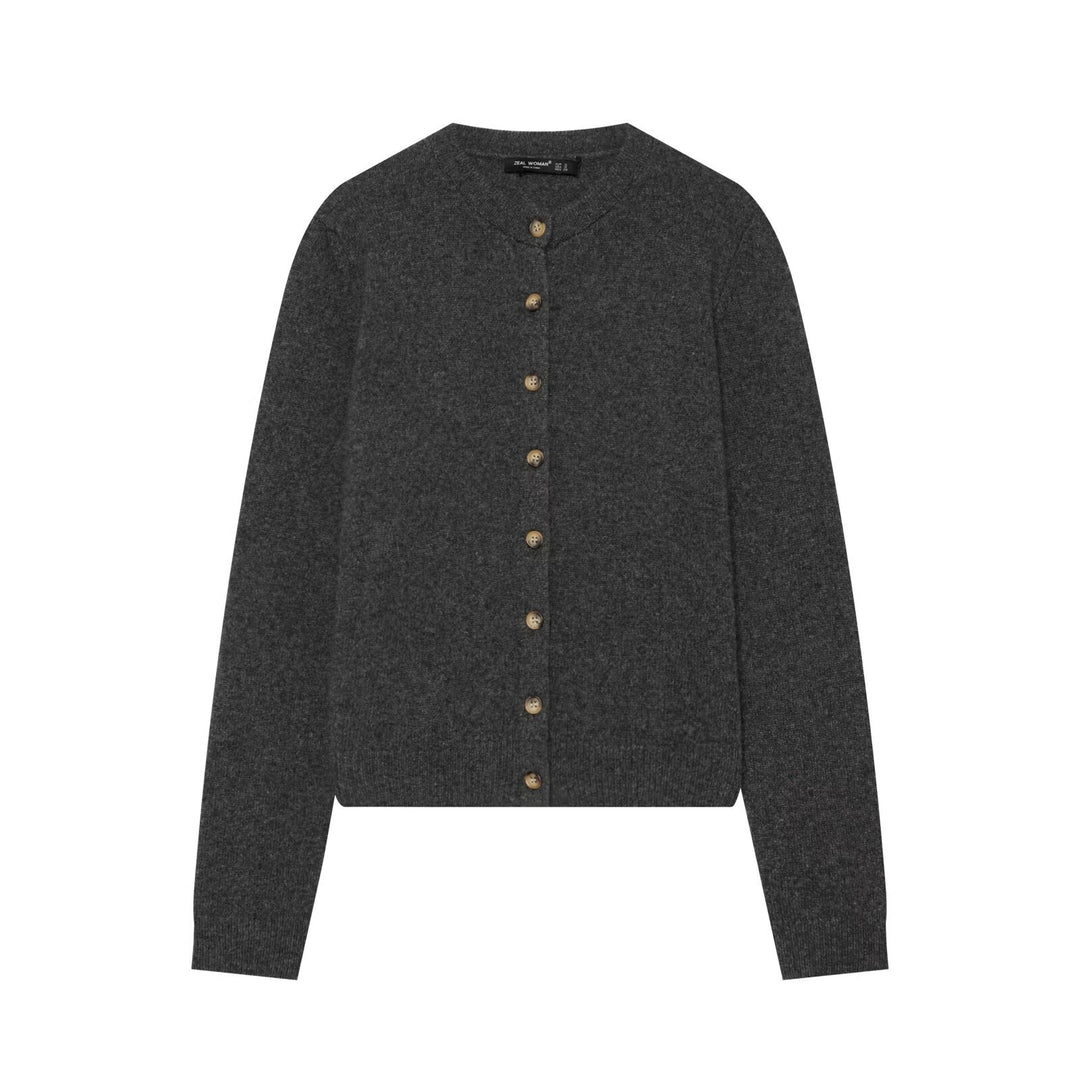 Women's fine knit cardigan with round neckline and full button placket Amarae