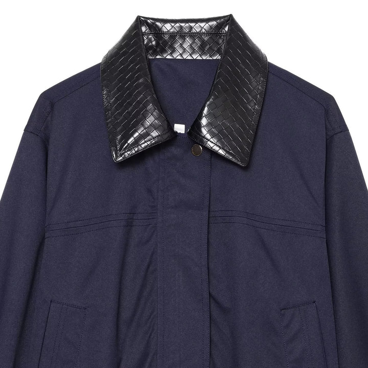 Women's short bomber-style jacket with contrasting embossed faux leather collar Amarae