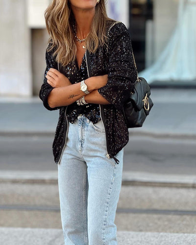 Amarae | Sequin Baseball Jacket