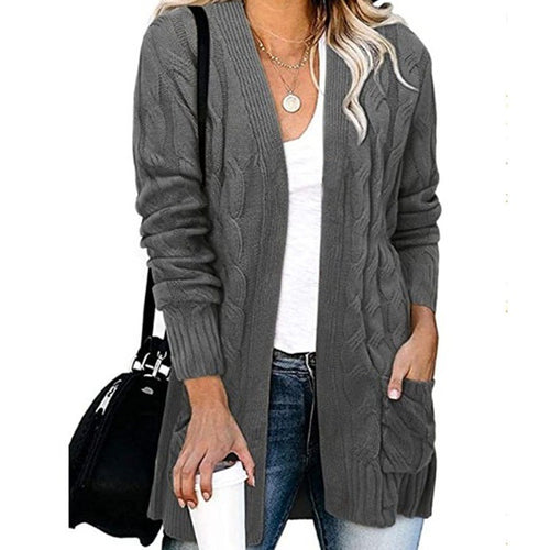 Cardigan femme en élégant motif en cable avec poches ouvertes Chic & Stil