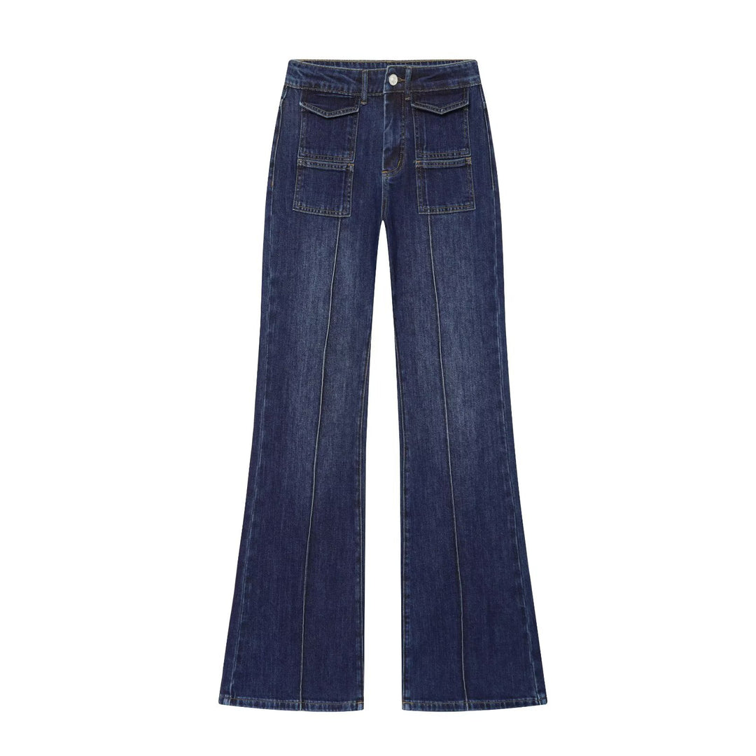 Ladies Highwaist Jeans with wide leg, flap pockets and center seam Amarae