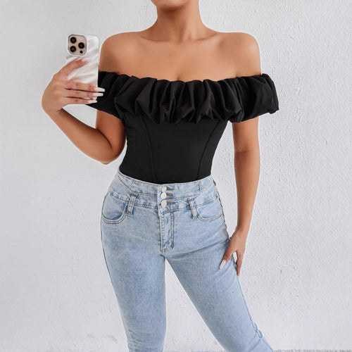 Women's Off-Shoulder Ruffle Shirt with Tailored Fit Amarae