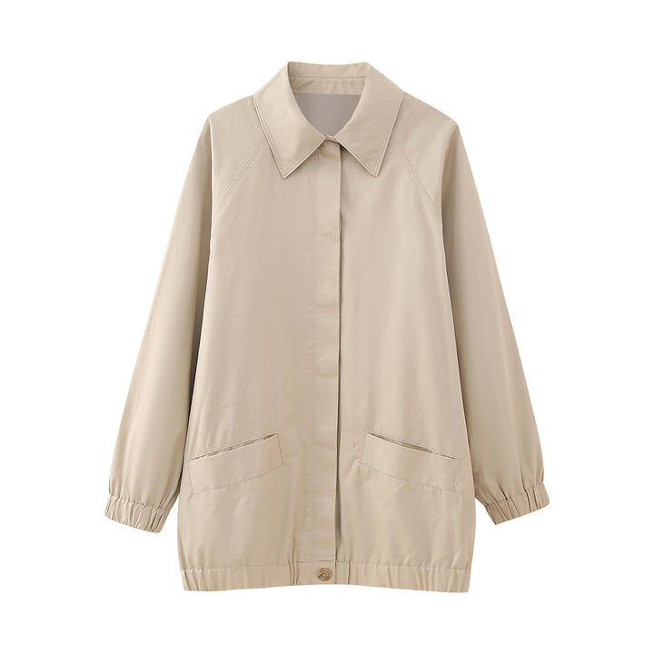 Women Lightweight Oversized Transitional Jacket with Shirt Collar and Elastic Hem Amarae