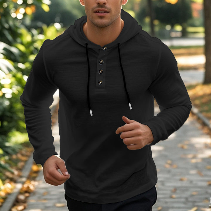 Men's sporty hoodie t-shirt with button placket Amarae