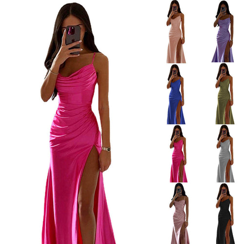 Women Elegant Evening Dress with Gatherings and High Split Amarae