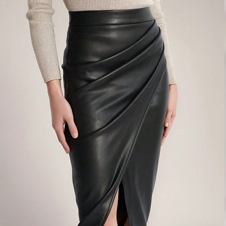 Lune London Draped Midi Skirt in Synthetic Leather for Women