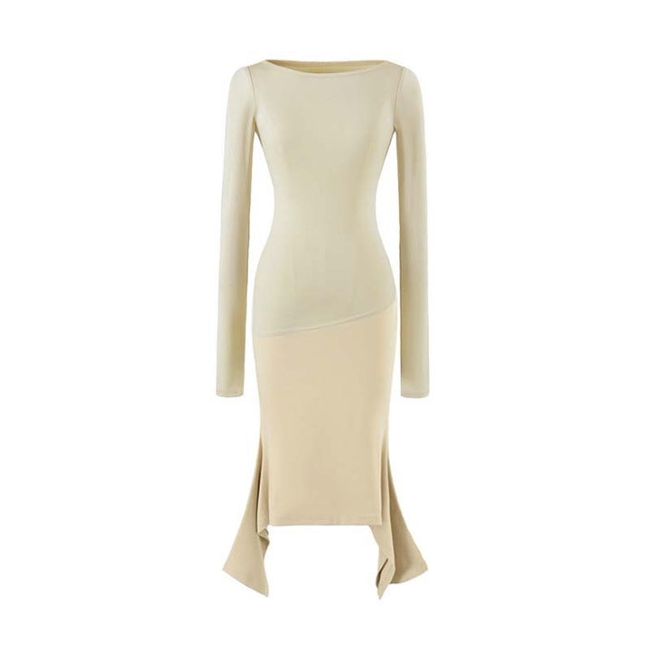 Women Figure-Hugging Midi Dress with Asymmetrical Hem and Panel Design Amarae