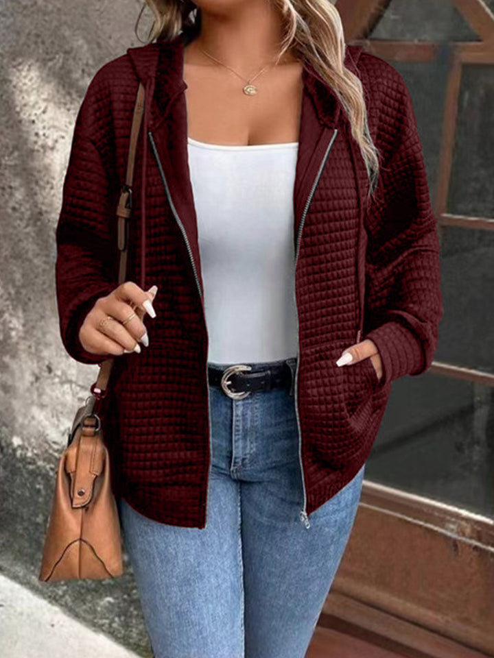 Hooded jacket for women with textured embossed pattern and practical zipper Lune London