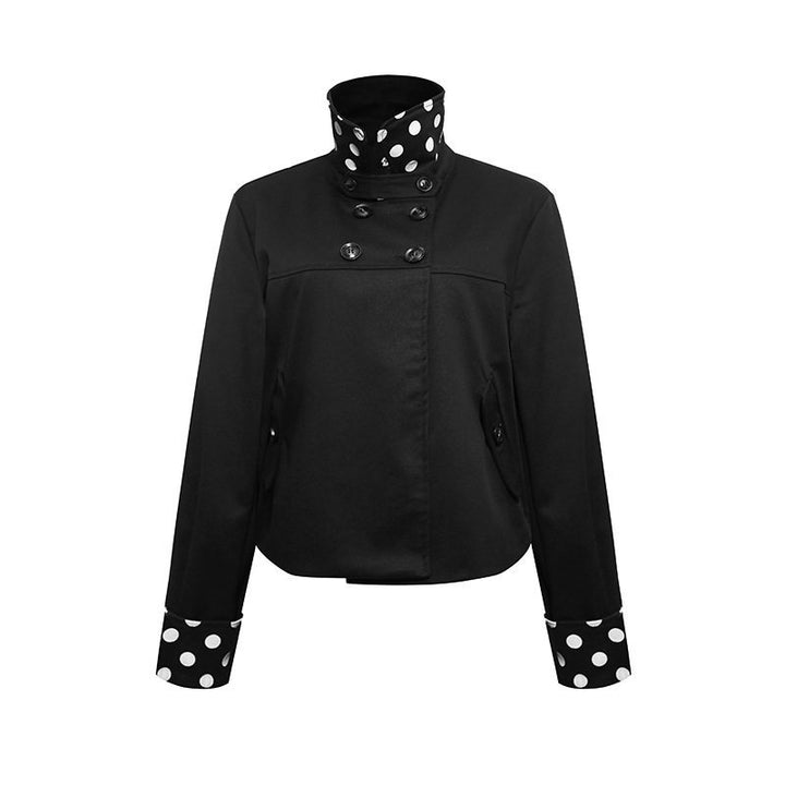 Women Short Double-Breasted Jacket with Stand-Up Collar and Polka-Dot Lining Amarae