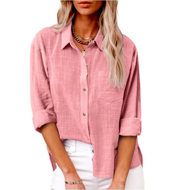 Casual linen blouse for women with short sleeves and button details Lune London