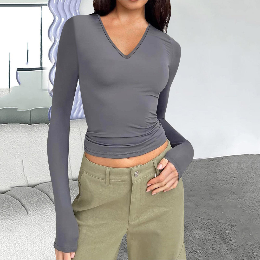 Long sleeve women's T-shirt with V-neck and fitted cut Lune London