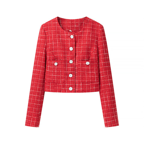 Short structured jacket for women with button closure and decorative pockets Amarae