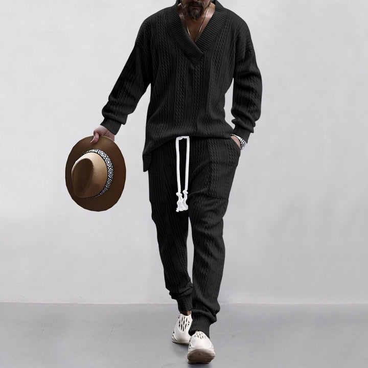 Men's knitted suit with V-neck and drawstring Lune London